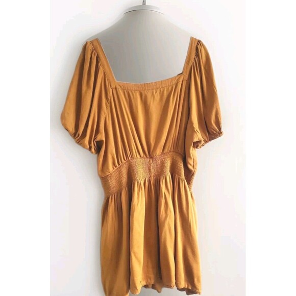 Old Navy Dress  Golden  Brown Short Puff Sleeve Smocked Waist Women's 2X - Picture 6 of 10
